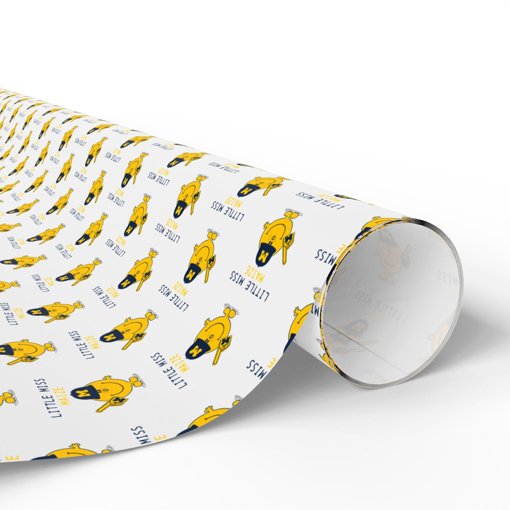 Little Miss Maize Go Blue Michigan Print Gift Wrap | Blue And Maize | Blue And White