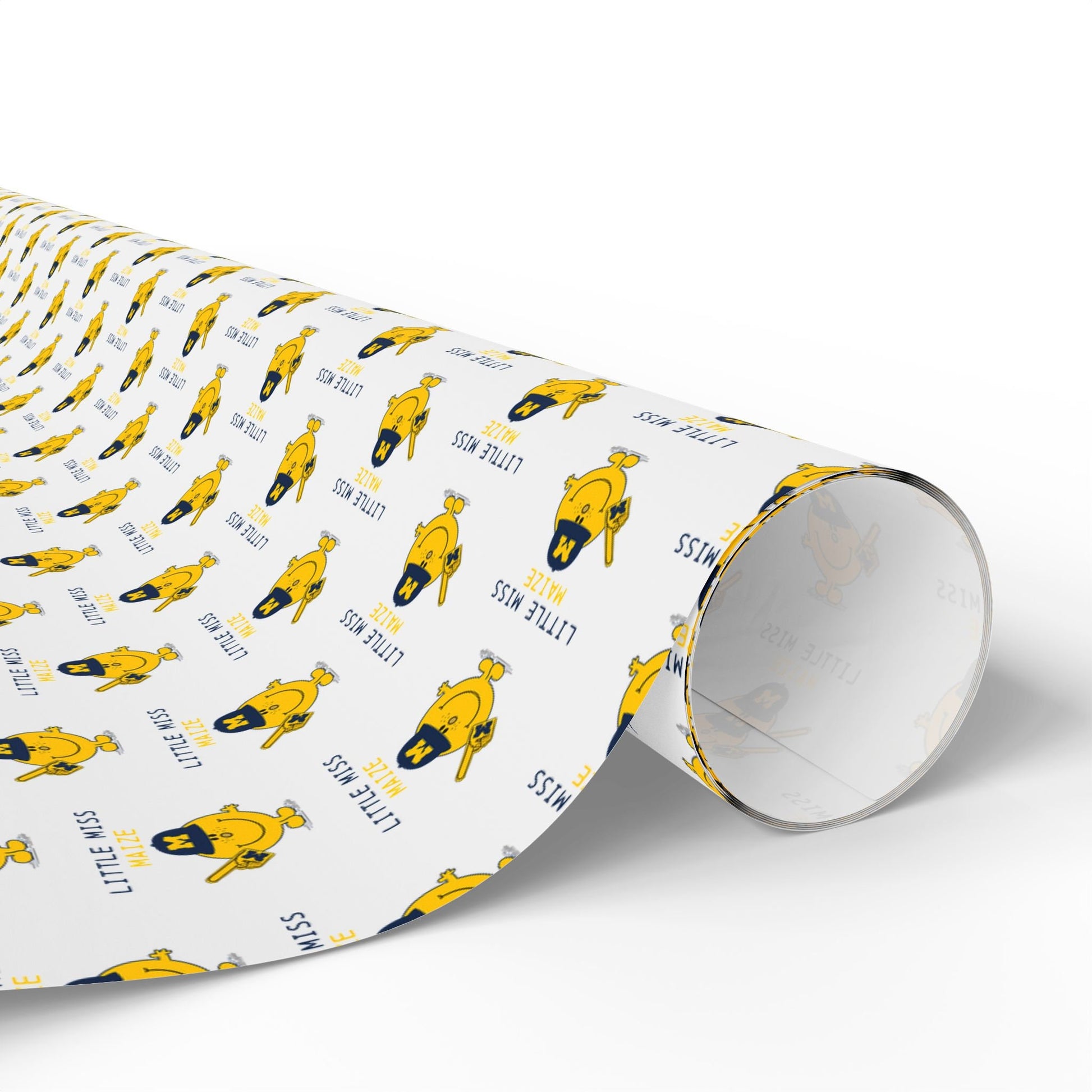 Little Miss Maize Go Blue Michigan Print Gift Wrap | Blue And Maize | Blue And White