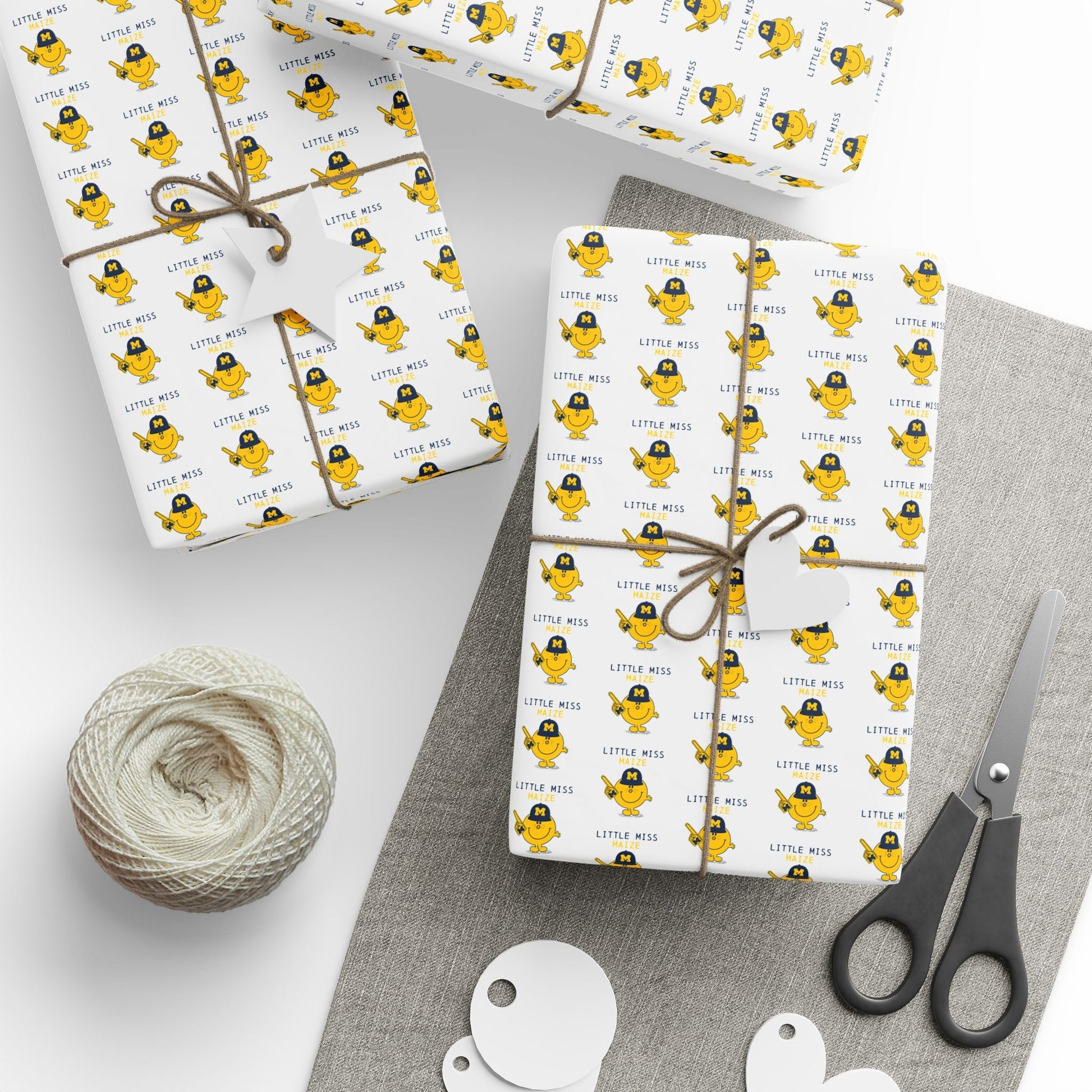 Little Miss Maize Go Blue Michigan Print Gift Wrap | Blue And Maize | Blue And White